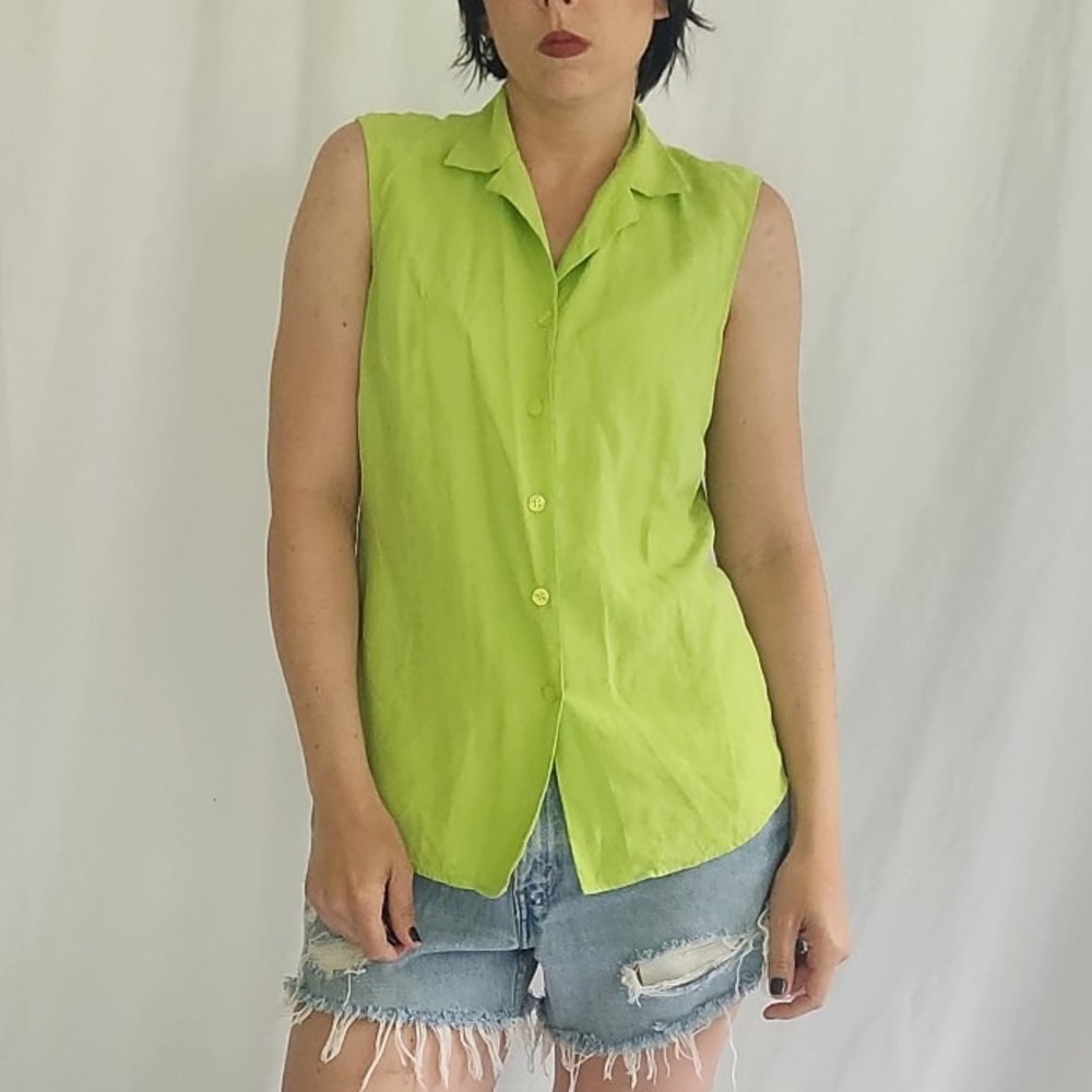 90s/Y2K Lime Green Silk Sleeveless Top